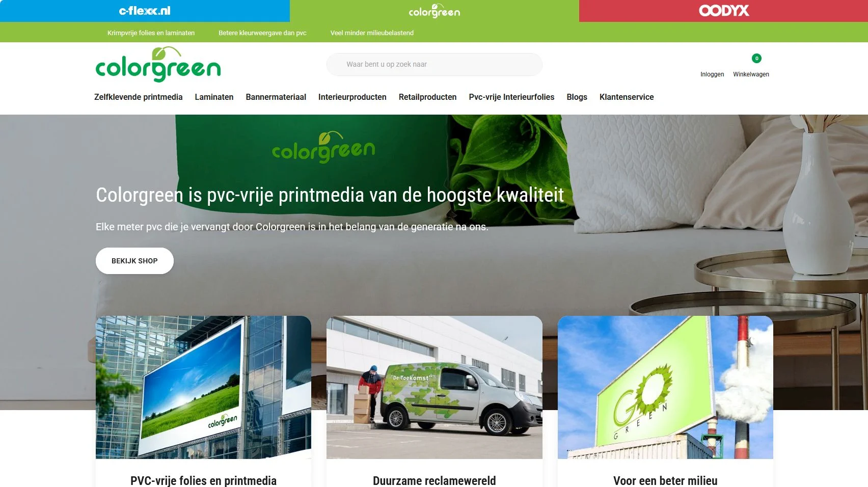 Voorpagina van de Colorgreen website